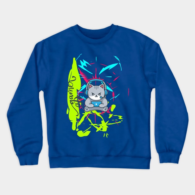 Colorful Cat Gamer Crewneck Sweatshirt by O.M design